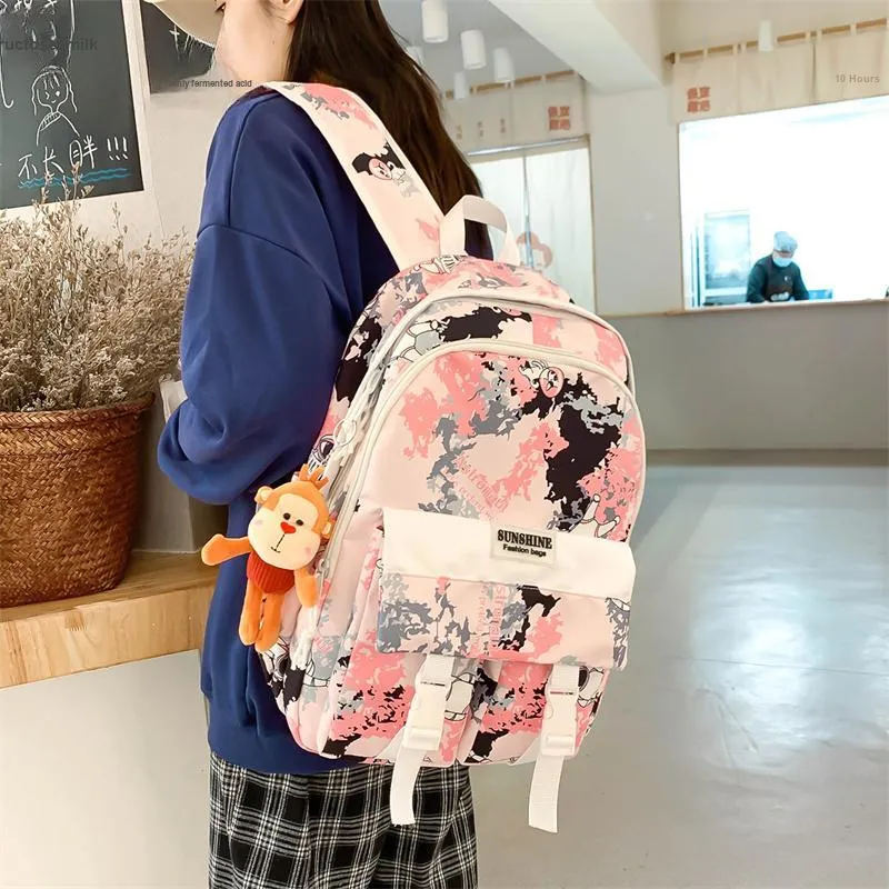 Meow In The Grass Nylon Backpack Unisex Pink/Black/Green/Lake Blue-4