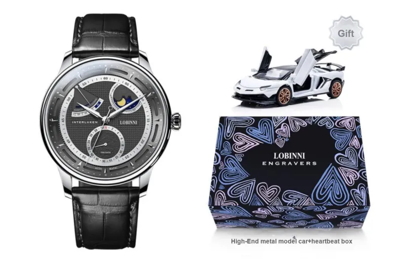 LOBINNI L Automatic Mechanical Movement Genuine Leather Strap Watch Men's Watches White Dial-11