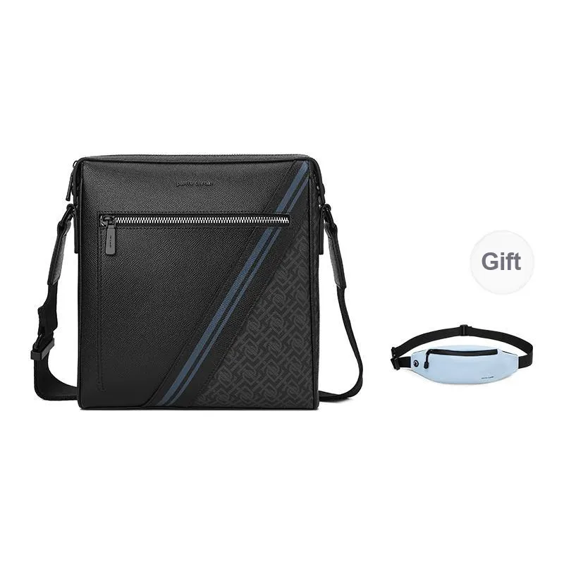 PIERRE CARDIN Cow Leather Shoulder Bag, Crossbody Bag Regular Men's Black-0