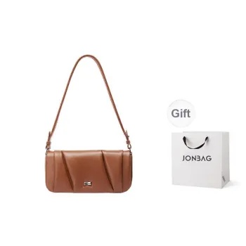 JONBAG Synthetic Leather Baguette Bag, Shoulder Bag, Portable Crossbody Bag Unisex Mocha/Black
