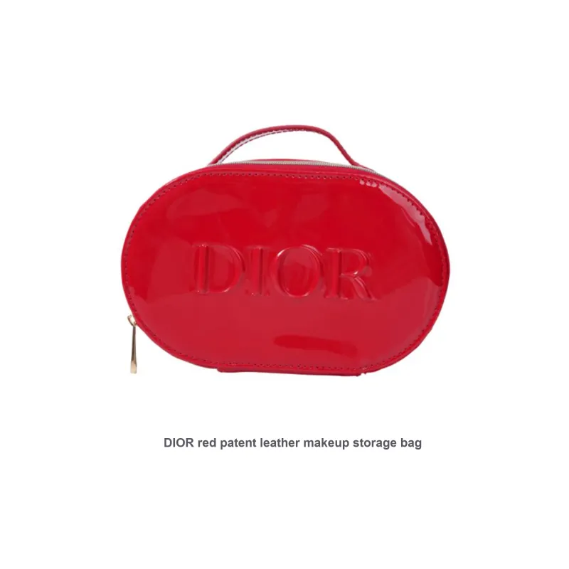 DIOR Red Patent Leather Makeup Storage Bags Portable-2