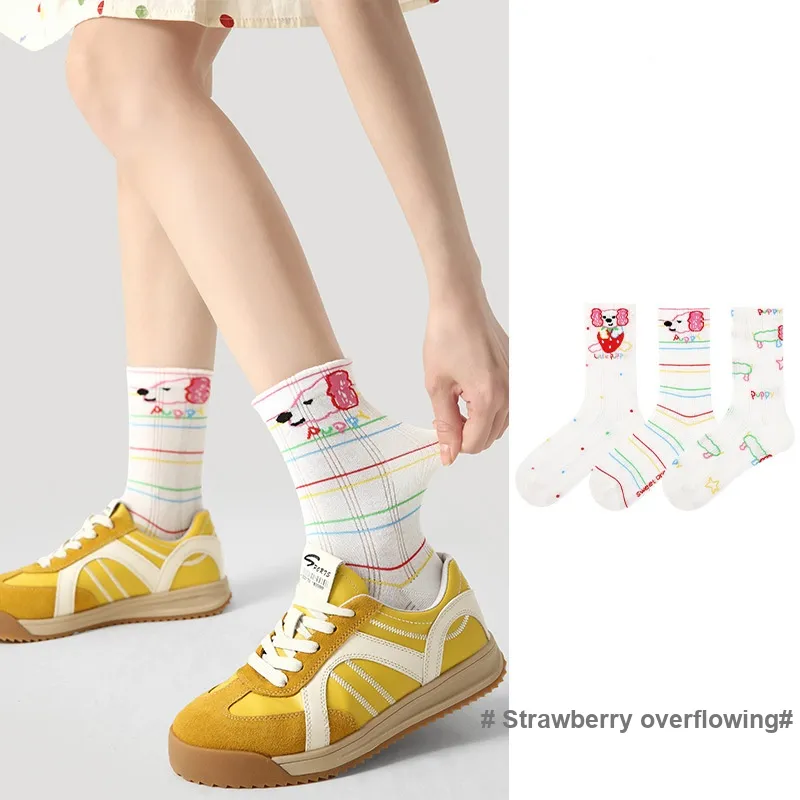 Vine Color Mid Calf Socks Unisex 3 Pack Strawberry Abundance-2