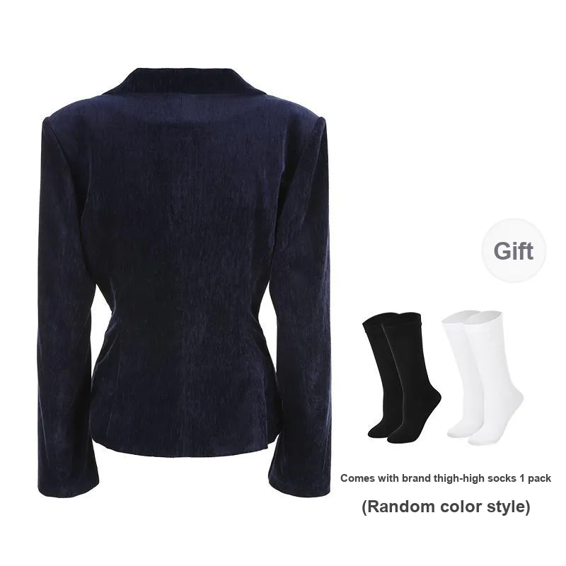 BSEVENI Velvet feel Coat Women's Navy Blue-1