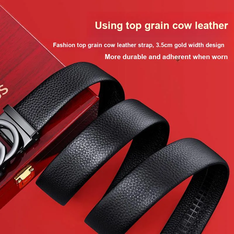 Cheekkiss Business Casual Top Grain Cow Leather Belts Men's 3.5cm Automatic Buckle Belt-14