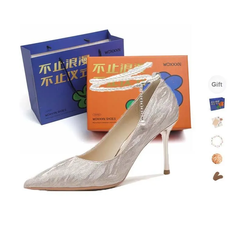 WOXXXN Slim Heel High Heels 8cm 6cm Women's Champagne Gold/Silver-3