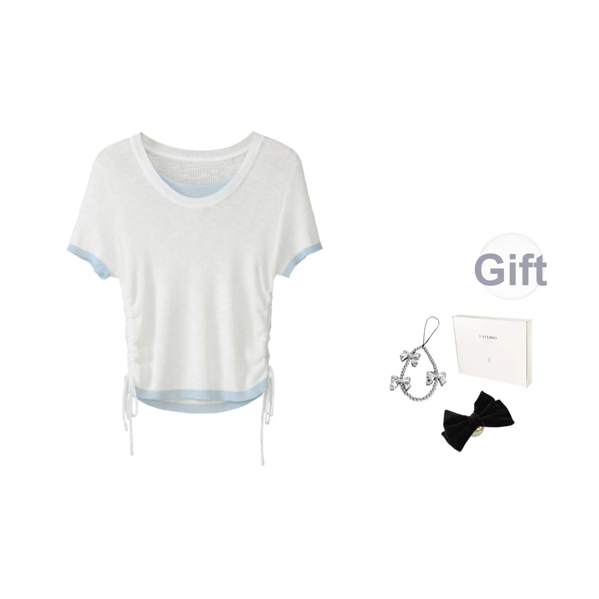 Fstudio Летний Корейский стиль Дизайн для девушки Горячая Дизайн 2 предмета с утяжкой на талии Круглый вырез Короткий рукав Т-рубашка Женская