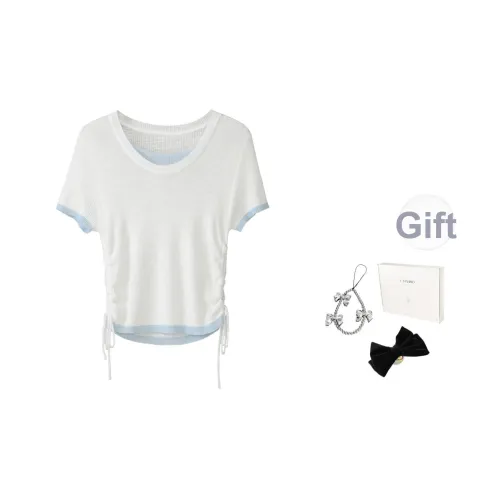 Fstudio Летний Корейский стиль Дизайн для девушки Горячая Дизайн 2 предмета с утяжкой на талии Круглый вырез Короткий рукав Т-рубашка Женская