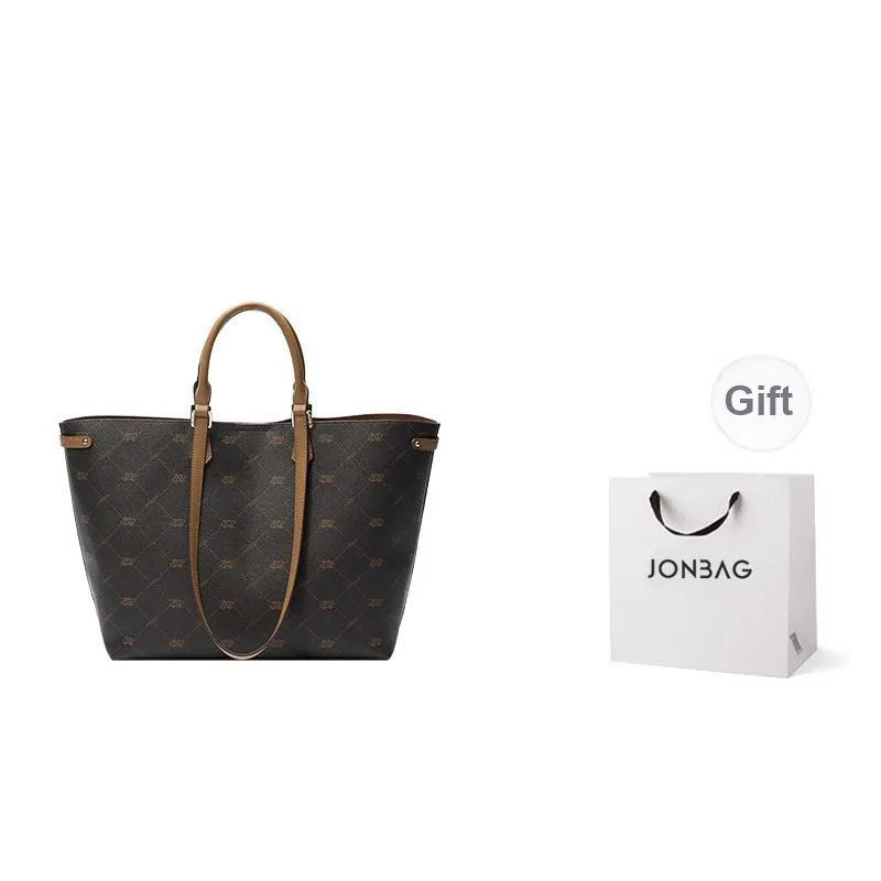 JONBAG PVC Classic And Versatile Fashion Commute One Shoulder Handbag Greeting Card Regular Women's Coffee Brown/Black-0