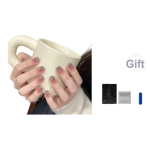 OUYUJI Handcrafted False Nail Короткий Овал Квадрат Укороченный Серо-голубой Градиентный Стиль Instagram