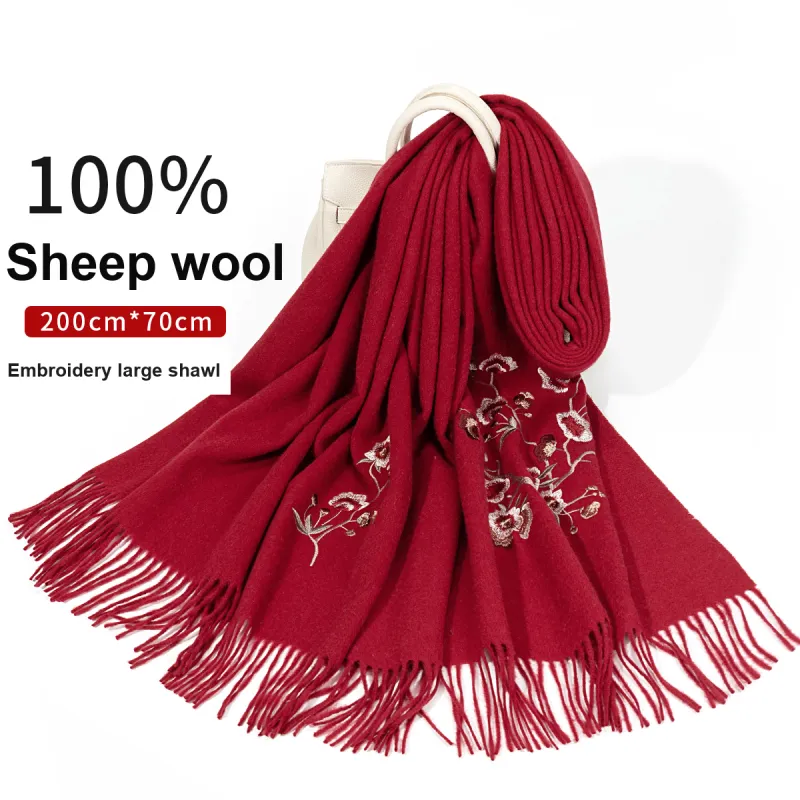 Shanghai Story Sheep Wool Knit Scarves Women's 3 Colors Available For Selection-3