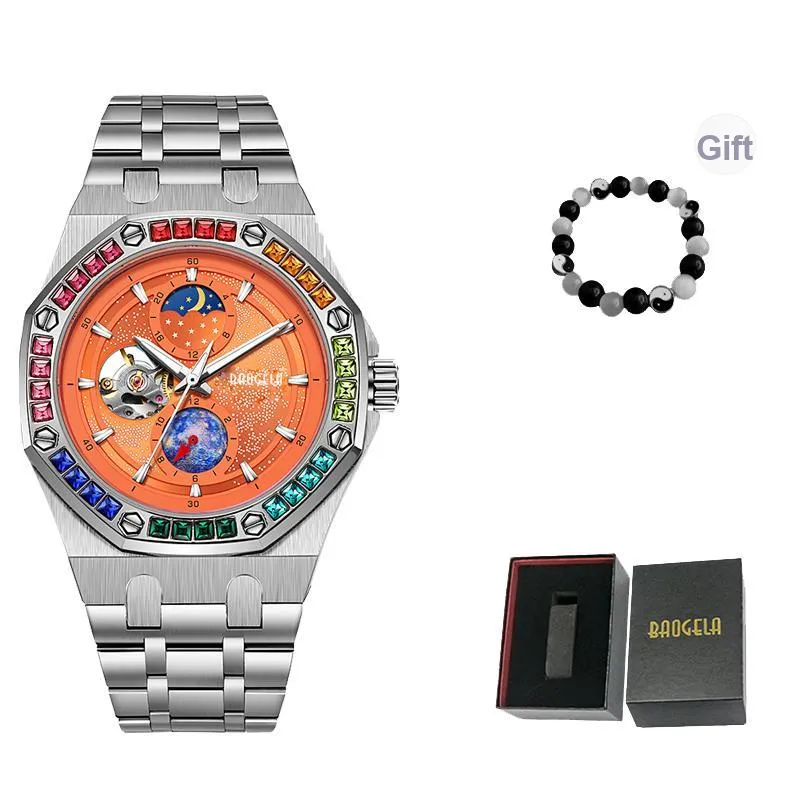 BAOGELA Creator Collection Automatic Mechanical Movement Steel Strap Watch Men's Watches Black Dial-3