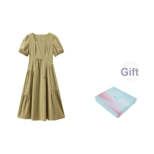 Inman Короткий рукав Платье Женское Набор в подарочной коробке Армейский зеленый