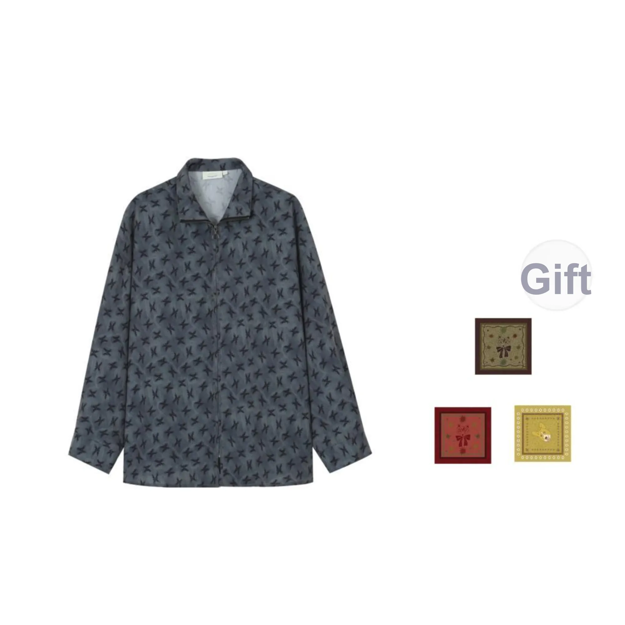 WULISHAONIAN Batwing Sleeve Stand Collar Zip Closure Shirt Spring Summer Sun Protection Unisex Reasonable Gray