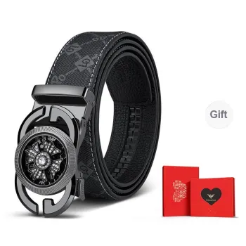 WilliamPOLO PVC/Cow Leather Leather Belts Men's Gunmetal/Gold 3.5cm Width