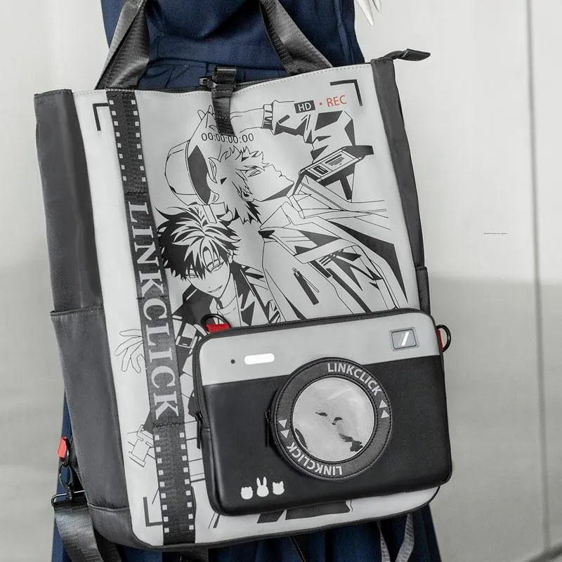 Ingyunshi Nylon Fabric Shoulder Bag Crossbody Bag Backpack Large Size Unisex Black/Gray/Red-8
