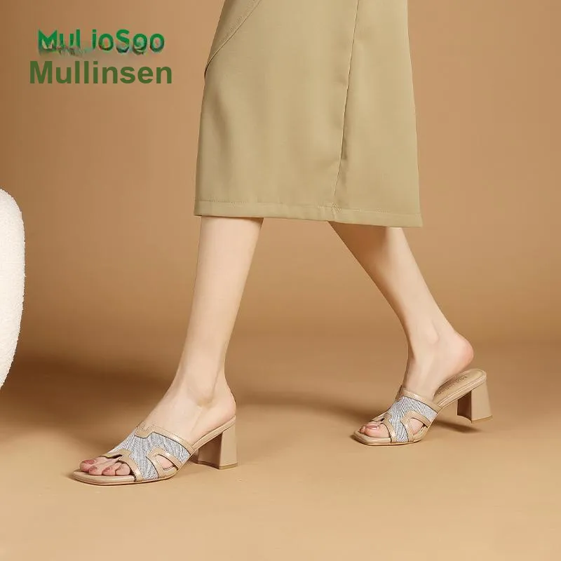 Mulinsen Stitching Cut Out Abrasion Resistant Quick Dry Slide Slippers Women's-4