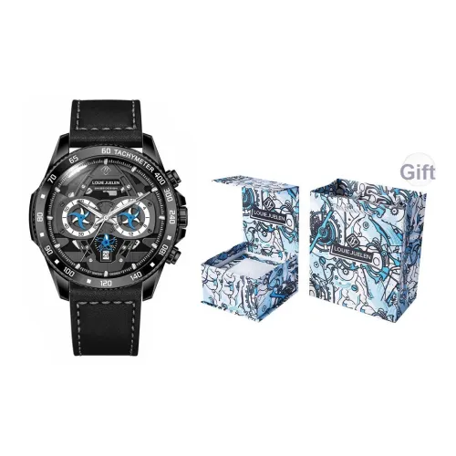 LOUIE JUELEN Кварцевый механизм Мужские часы 45 мм Черный