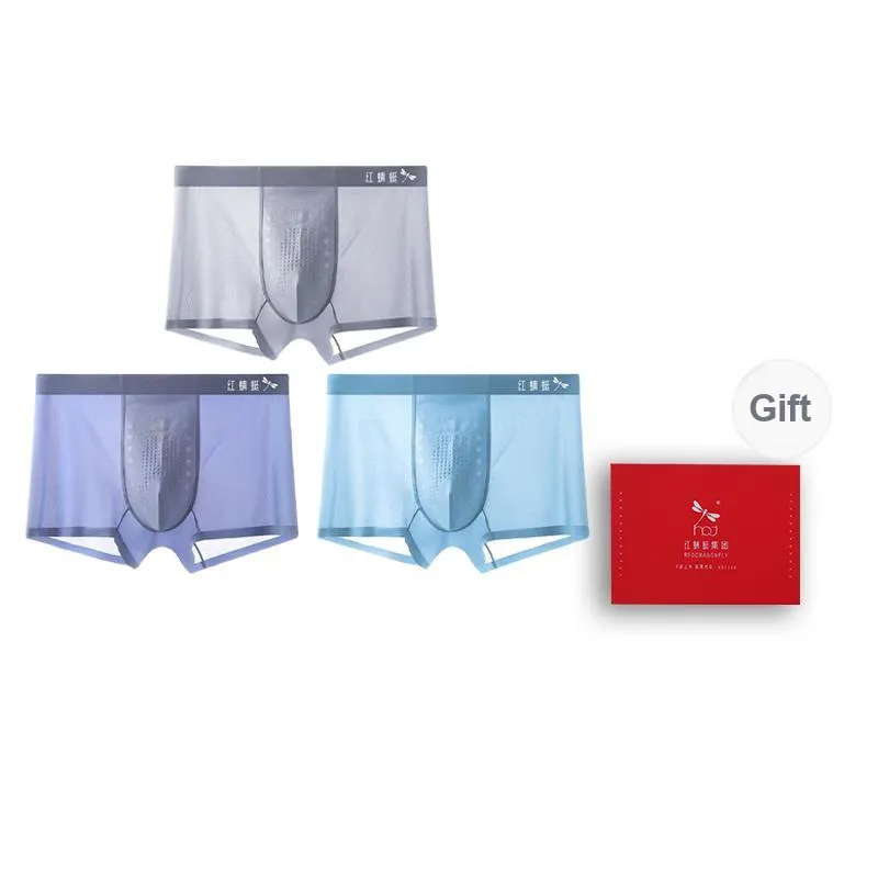 RED DRAGONFLY Ice Silk Panties Men's 3 Pack Gift Box Set-9