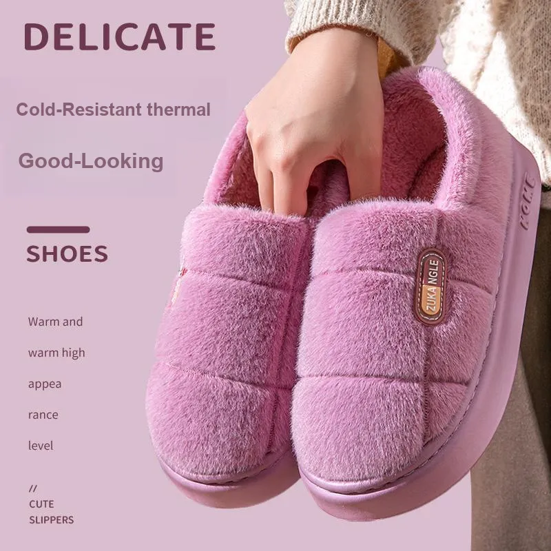 Foot Recreation Winter Warm Minimalist Style Square Cotton Slippers Home Slippers Unisex-14