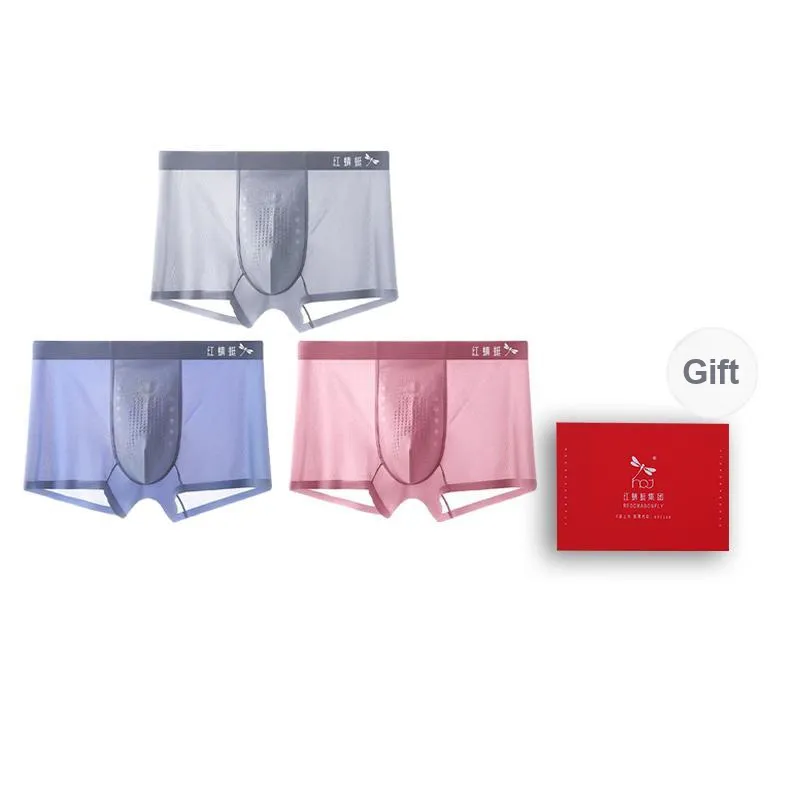 RED DRAGONFLY Ice Silk Panties Men's 3 Pack Gift Box Set-8