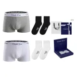 Long Staple Cotton[White+Gray]+[100% cotton Crew Socks × 2 Pack]Gift Box Set