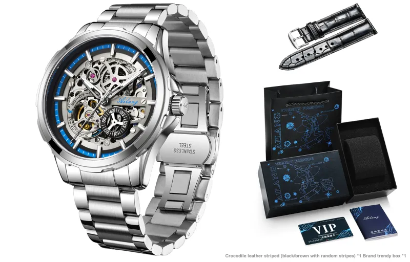 AILANG Automatic Mechanical Movement Men's Watches Red Watch Dial-4