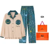 Light Jade Smiley Face Casual Long-Sleeved Loungewear