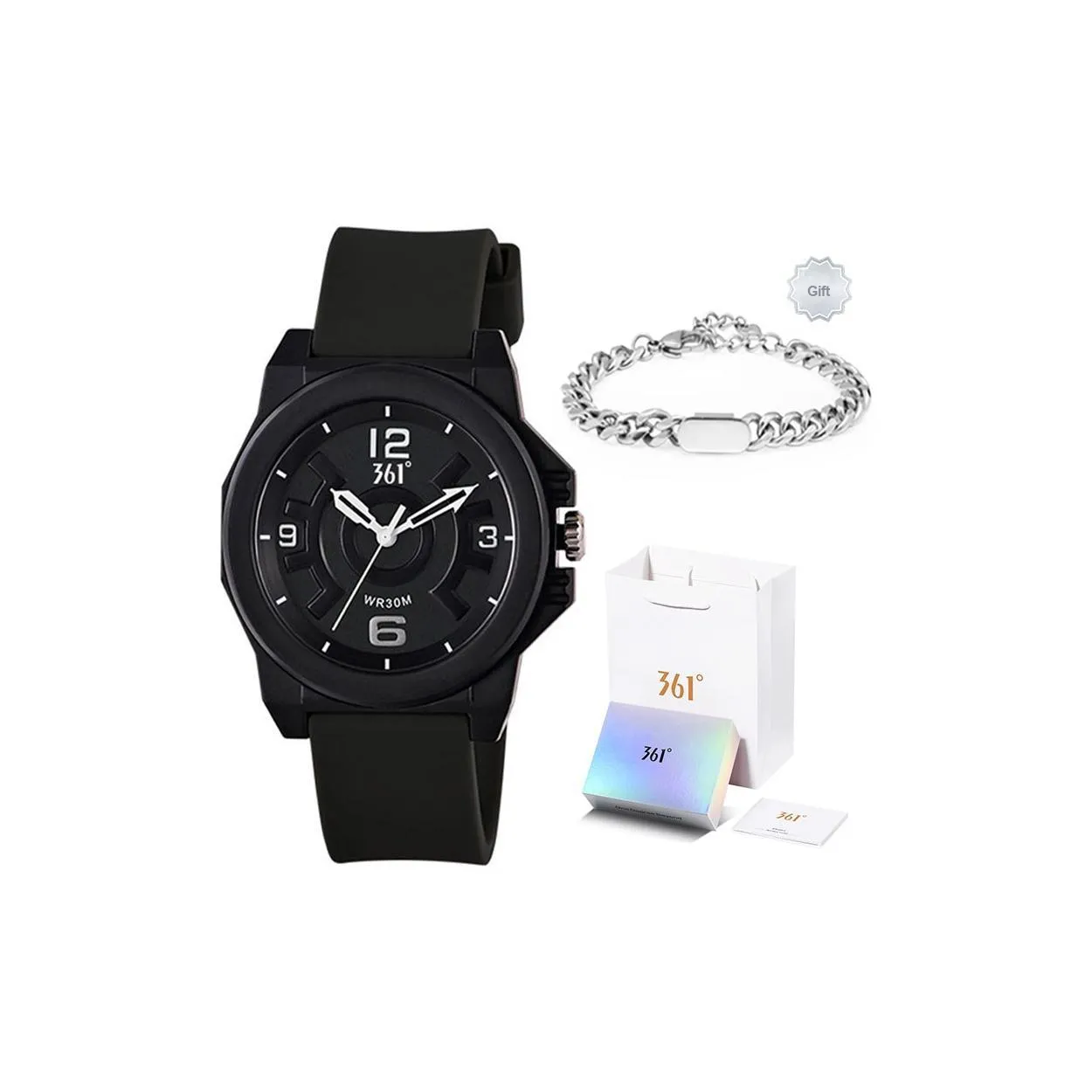 361° Кварцевый механизм силиконовый ремешок унисекс черный циферблат