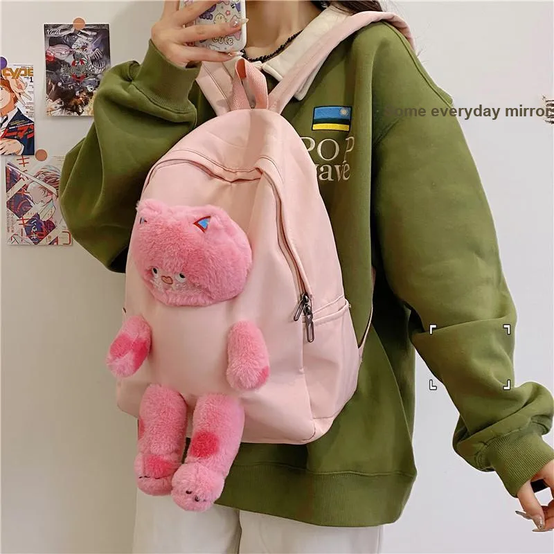 URBAN FOREST Nylon Backpack Women's White/Black/Khaki/Green/Blue/Pink-22