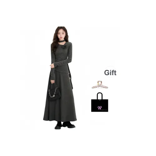 OYANXI Длинное платье с длинными рукавами женское