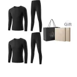 2-Piece Underwear Set (Night Black+Night Black) German Fleece Heat/Anti-Bacterial/Invisible V-Neck