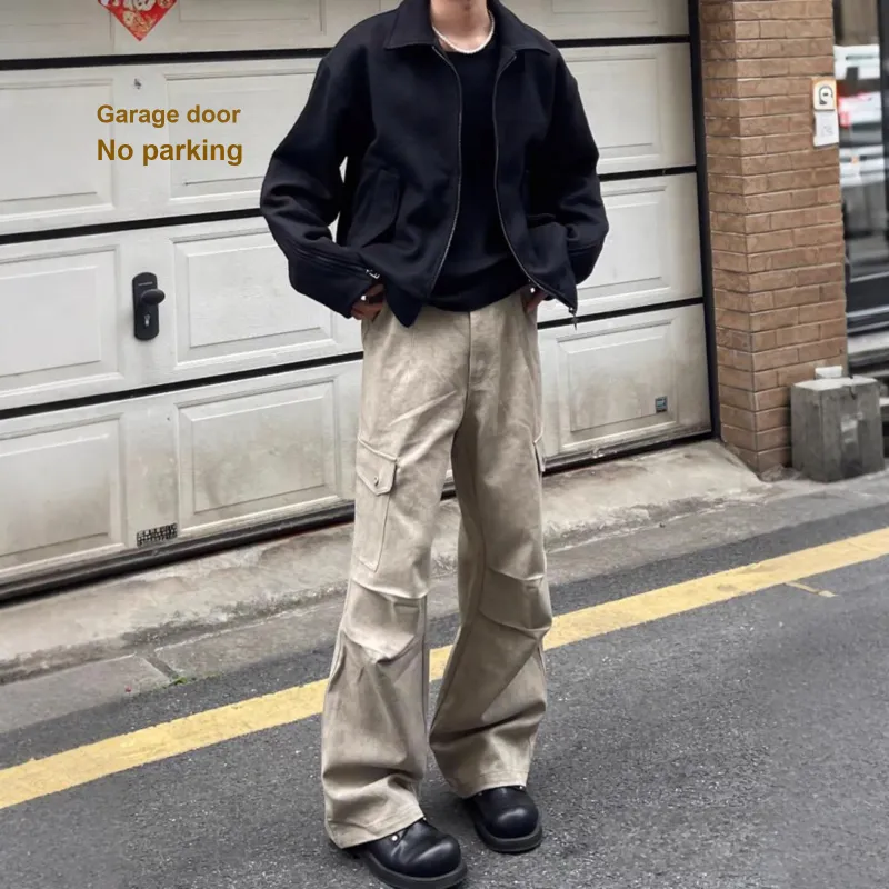 NEVER RULE Cargo Pants Unisex Stone Pattern Apricot-4