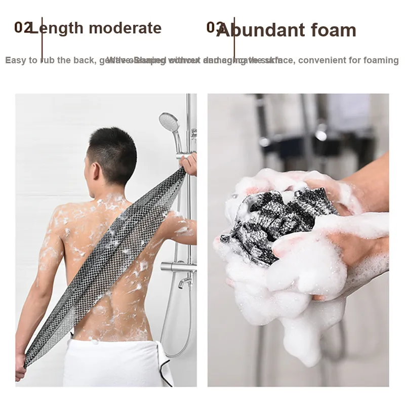JIAOXUEFEI Coarse Sand Long And Thick Back Scrubber Towel With Activated Carbon For Deep Cleaning And Exfoliation-4