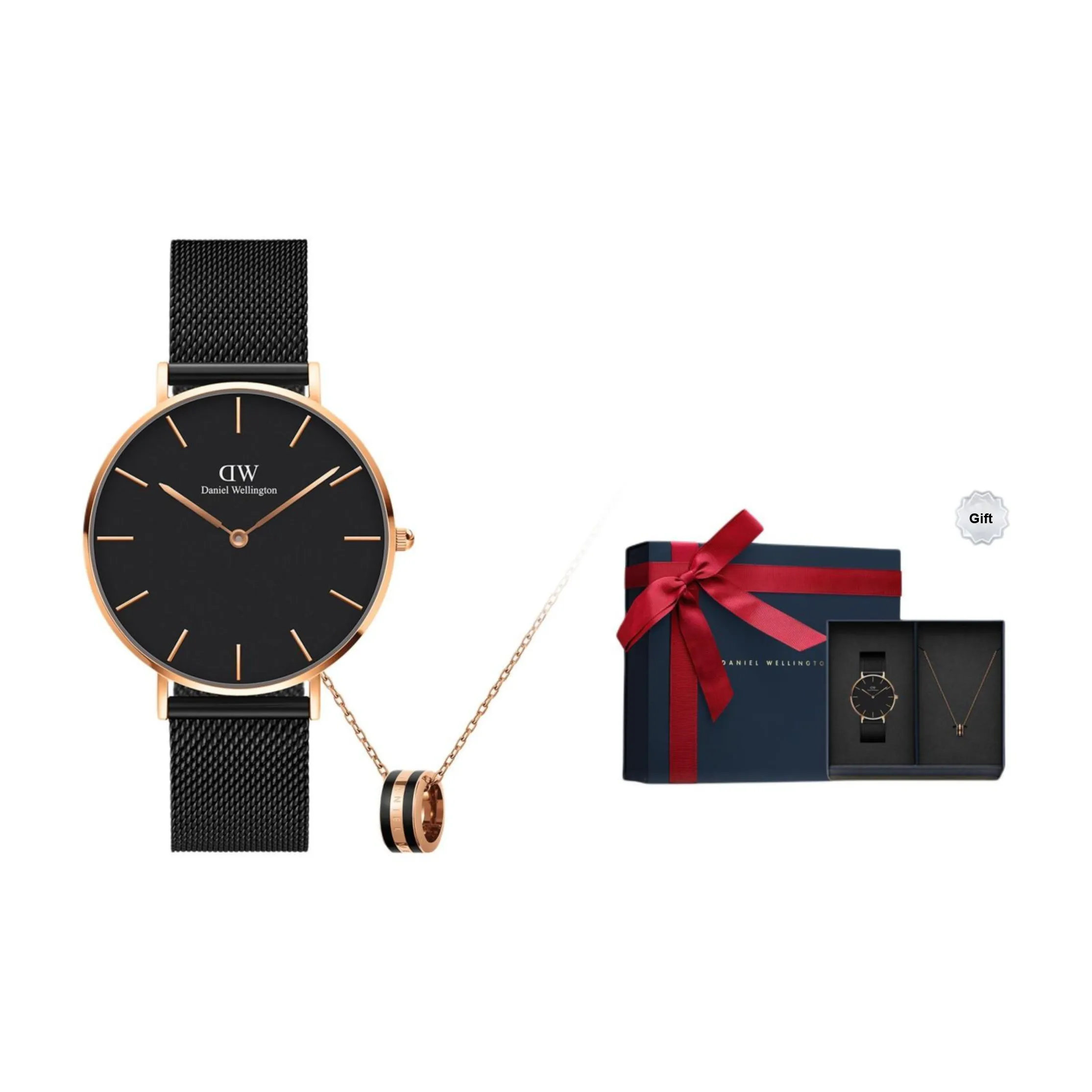 Daniel Wellington Мужские часы Кварцевый механизм Ремешок из нержавеющей стали Черный циферблат