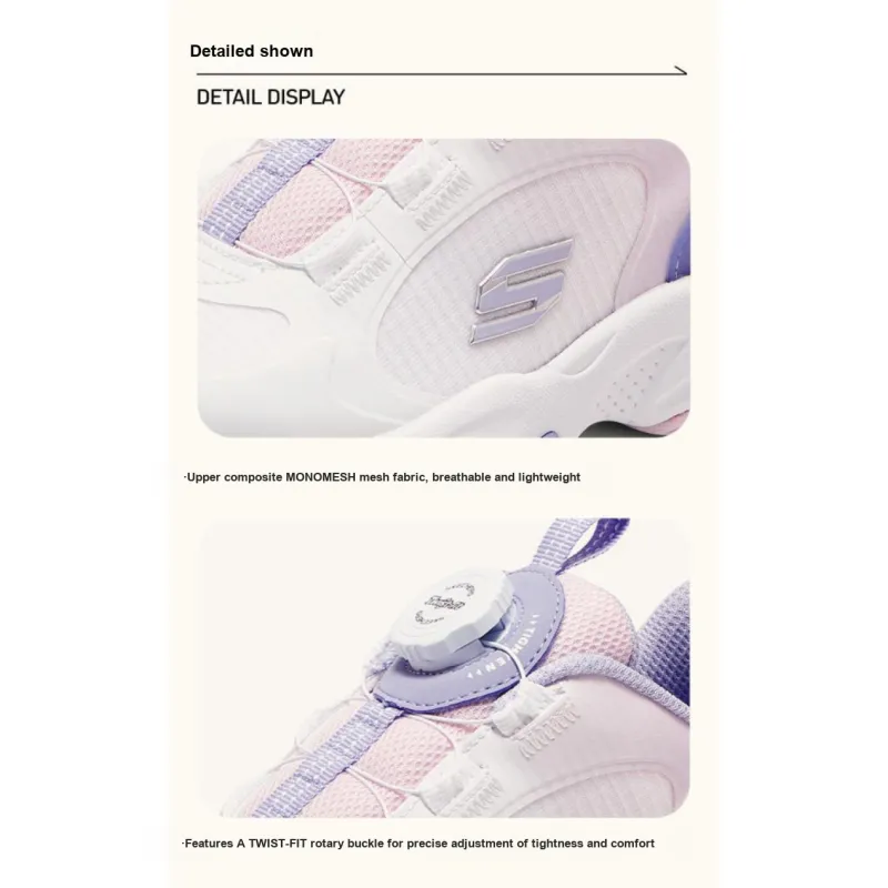 Skechers Girls Cushioning, Wear Resistant Low Top Kids' Running Shoes White Purple Teenagers-1