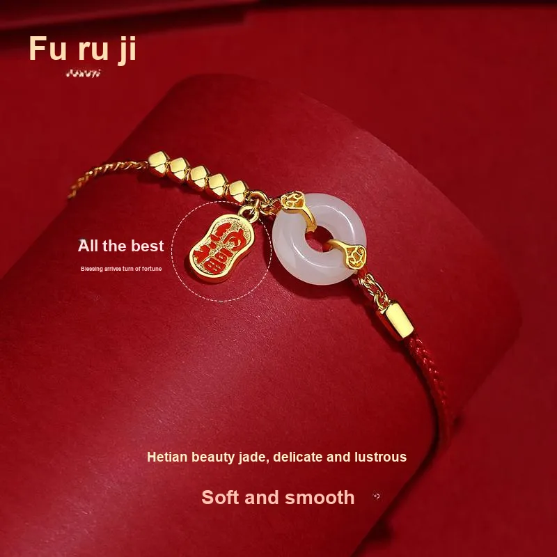 Fu Ru Ji Hetian Jade Bracelets Pale Greenish White Jade Women's-2