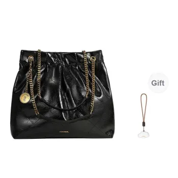 ANDFEEL Cow Leather Chain Tote Trash Bag, Shoulder Bag Tubas Women's Black