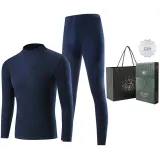 Men's Mock Neck Clothing Sets (Navy Blue) Thickened and Fleece-Lined/Thermal
