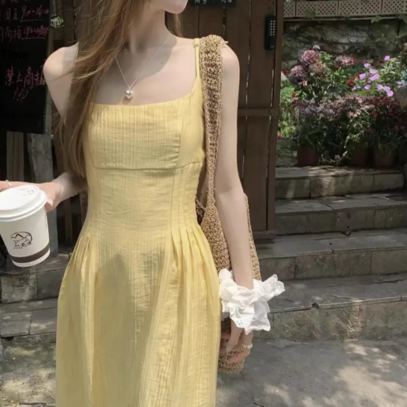 Qiuerle Slip Dresses Women's Yellow-6