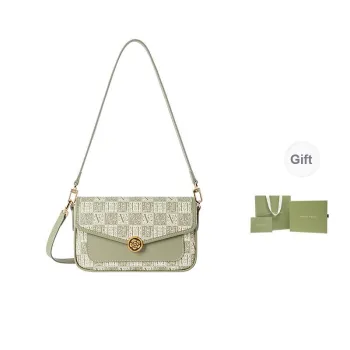 VANESSA HOGAN Monogram Cow Leather Shoulder Bag Medium Size Women's Green/Brown