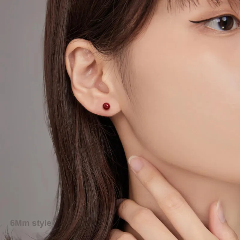 Cuiya Golden Building Cinnabar Stud Earrings Unisex-3