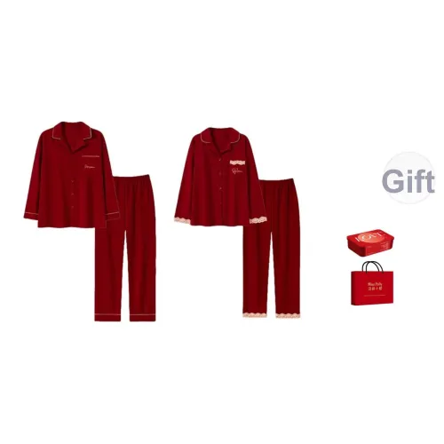 POLIXIAOJIE Мужской+Женский [Pure Красный Пара Пижама] Унисекс Пижамные комплекты