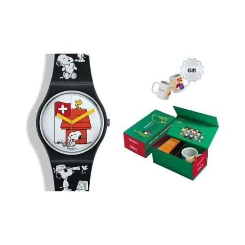 SWATCH Снупи Коллаборация Кварцевый механизм Унисекс Часы 34 мм Белый циферблат Bio Based Материал Корпус Часы Силиконовый ремешок