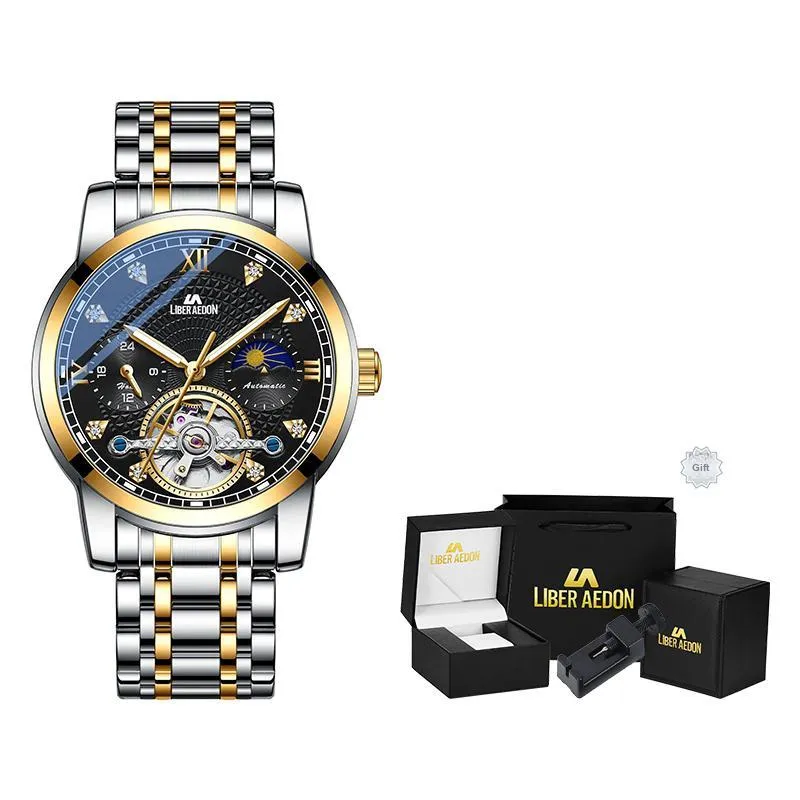 LIBER AEDON Mechanical Movement Stainless Steel Strap Silver Dial Men's Watches-19