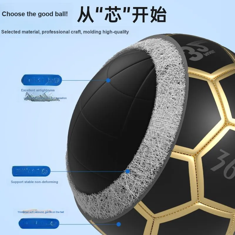 361° 4/Size 5 Soccer PU Machine Stitched Soccer Ball Unisex Black Gold Legend-4