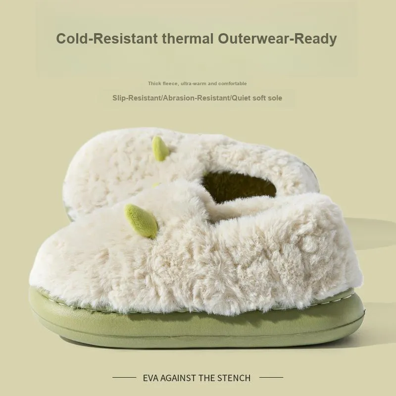 Foot Recreation 3D Effect Small Ears Solid Color Fleece Slippers Winter Home Indoor Warm Cotton Home Slippers Unisex-8