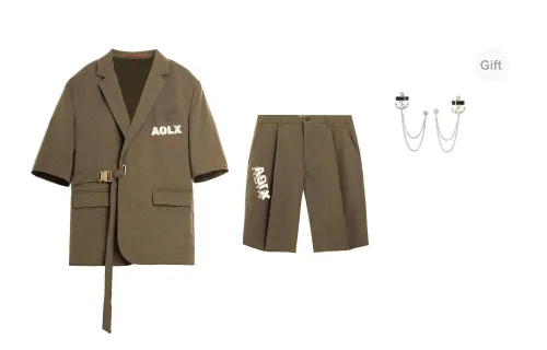 Aolx Business Suits Unisex Camel Color With Brooch