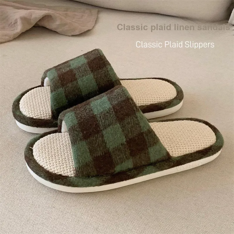 SHIGUDE Linen Slippers Women's Black-11
