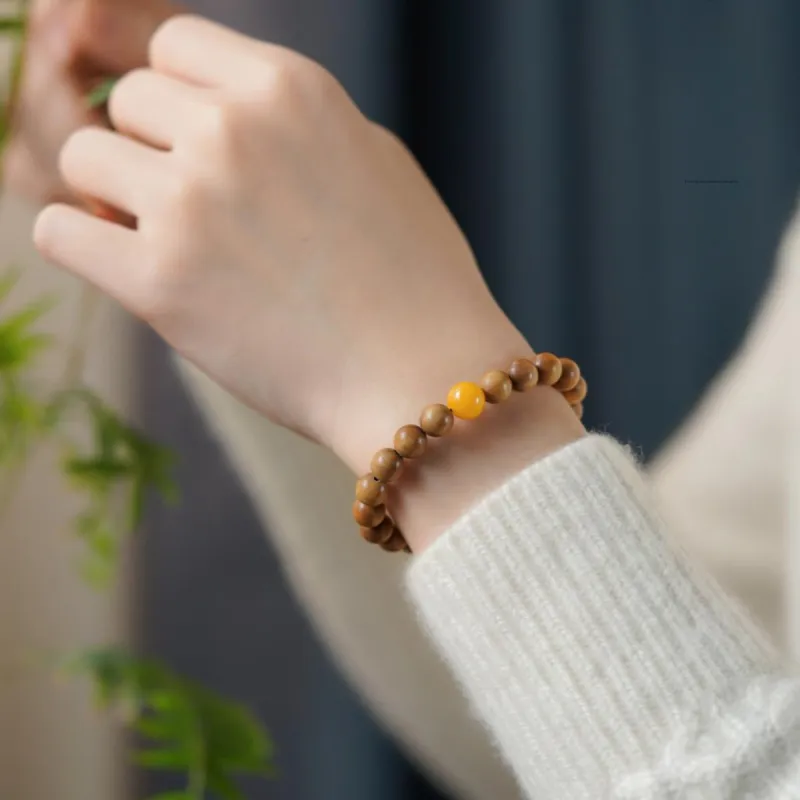 FANGYUANXIAOFU Laoshan Sandalwood Premium Wooden Product Plain Loop Beaded Bracelet Unisex-7