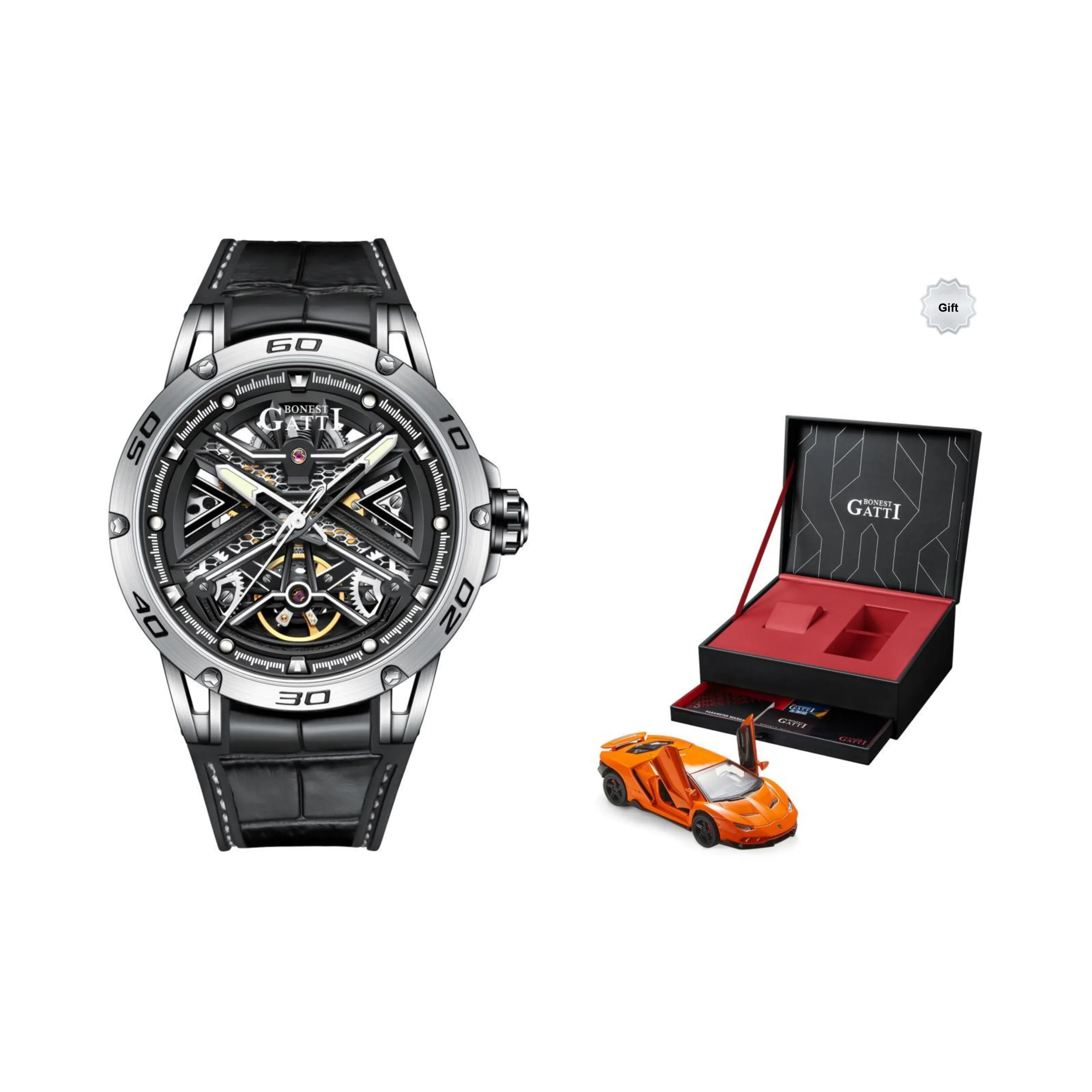 Бугатти Автоматический Механический Часы Мужские King Speed 39мм*39мм*13мм Скелет